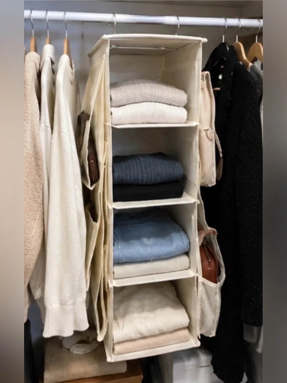 Hanging Closet Organizer with Six Pockets and Four Shelves